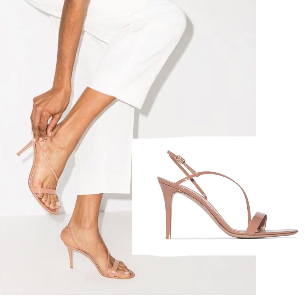 Gianvito Rossi Manhattan 85 Patent Leather Nude Slingback Heels Size 39.5 - Picture 11 of 11